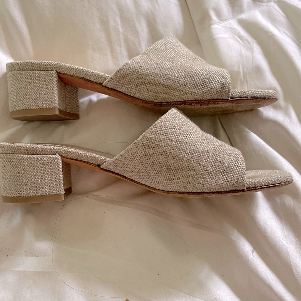 Maryam Nassir Zadeh Linen Slide Sandals with Block Heel. Size 36.5 or 6.5 US GUC